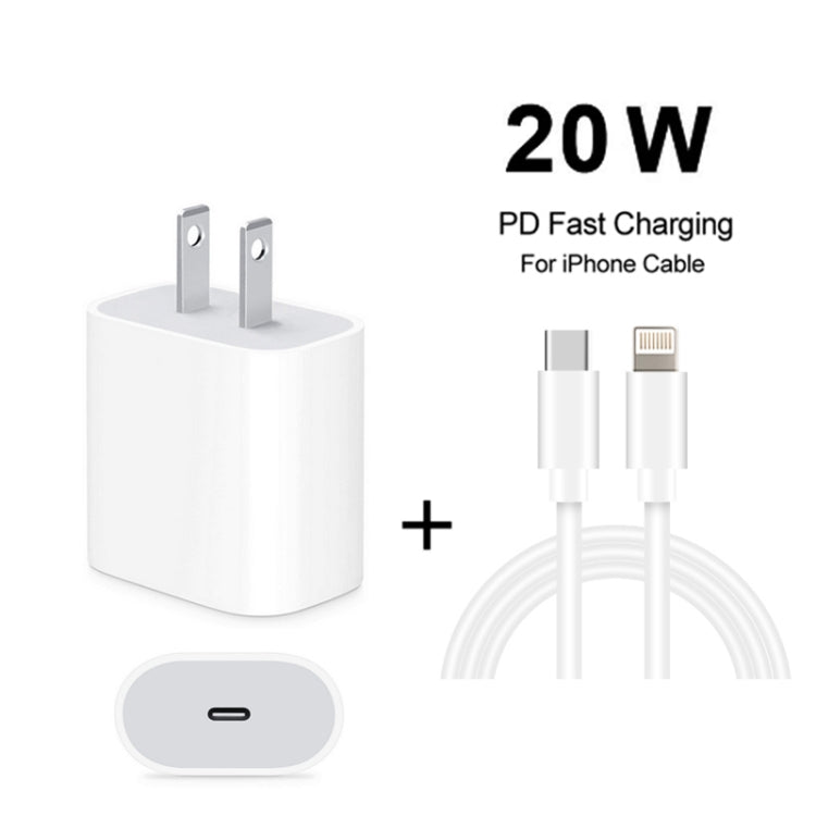 2 in 1 PD 20W Single USB-C / Type-C Port Travel Charger + 3A PD3.0 USB-C / Type-C to 8 Pin Fast Charge Data Cable Set, Cable Length: 1m, US Plug