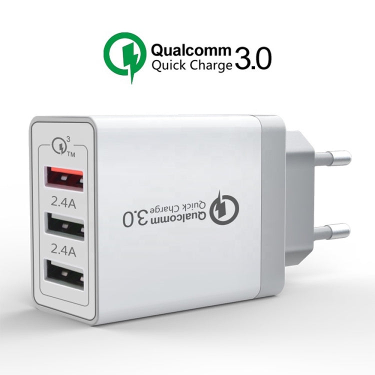 SDC-30W 2 in 1 USB to Micro USB Data Cable + 30W QC 3.0 USB + 2.4A Dual USB 2.0 Ports Mobile Phone Tablet PC Universal Quick Charger Travel Charger Set, EU Plug