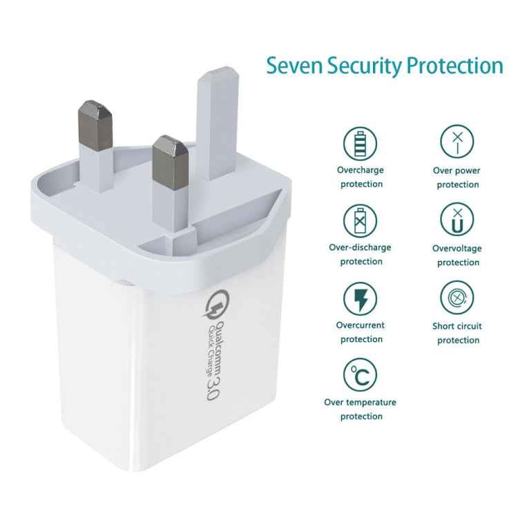 SDC-30W 2 in 1 USB to USB-C / Type-C Data Cable + 30W QC 3.0 USB + 2.4A Dual USB 2.0 Ports Mobile Phone Tablet PC Universal Quick Charger Travel Charger Set, UK Plug