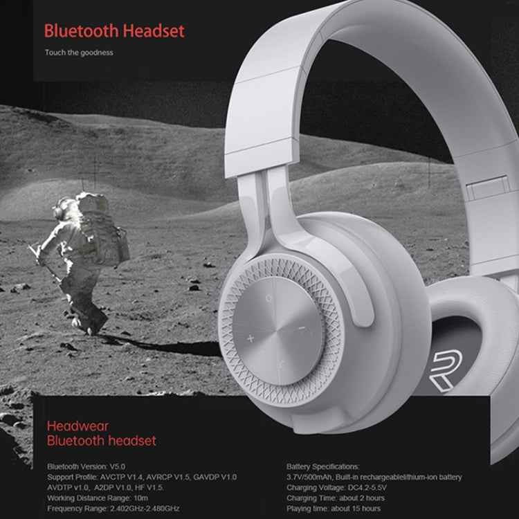 Fingertime P1 Wireless Bluetooth 5.0 Stereo Soft Leather Earmuffs Foldable Headset Built-in Mic for PC / Cell Phones