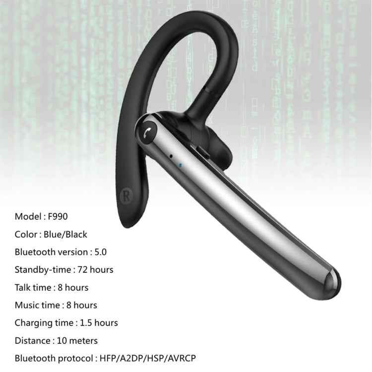F990 Noice Cancelling 180 Degree Freely Rotating Hook Bluetooth 5.0 Earphones Wireless Handsfree Business Stereo Headphone with Mic