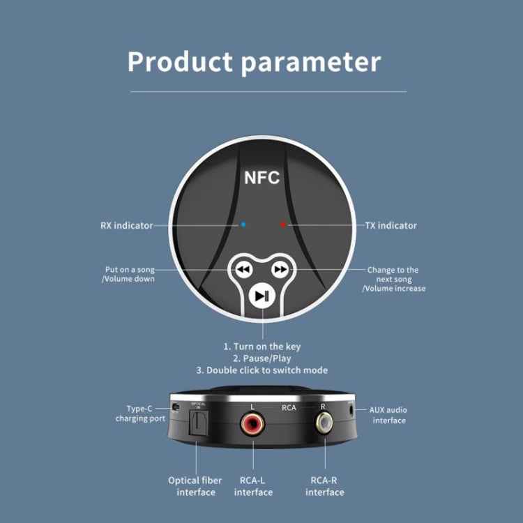 BT-18 5.0 Bluetooth 5.0 Adapter NFC Sensing HD Stereo Sound Receiver Transmitter For Speaker / Headset