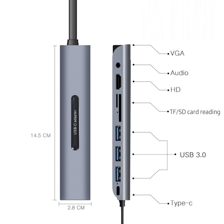 V161B 9-in-1 Type-C to HD / VGA / USB3.0 / SD / 3.5mm Audio / TF Card Reader HUB, V161B