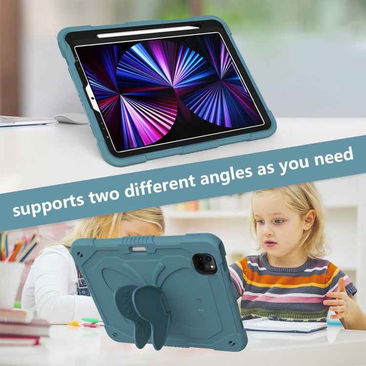 Pure Color PC + Silicone Anti-drop Tablet Tablet Case with Butterfly Holder & Pen Slot For iPad Pro 11 2018 & 2020 & 2021 & Air 2020 10.9(Dark Green)