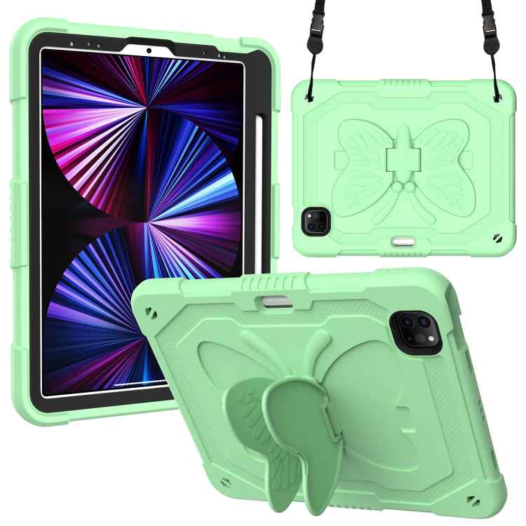 Pure Color PC + Silicone Anti-drop Tablet Tablet Case with Butterfly Holder & Pen Slot For iPad Pro 11 2018 & 2020 & 2021 & Air 2020 10.9(Dark Green)