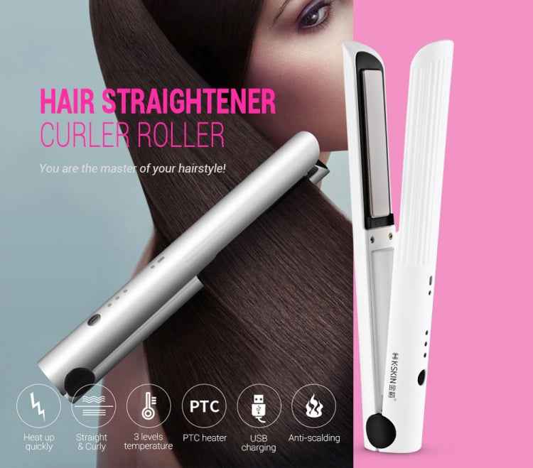 K-SKIN Portable Rechargeable Hair Straightener Curler Ceramic Iron Styling Tool Cordless Adjustable Temperature Fast Heat