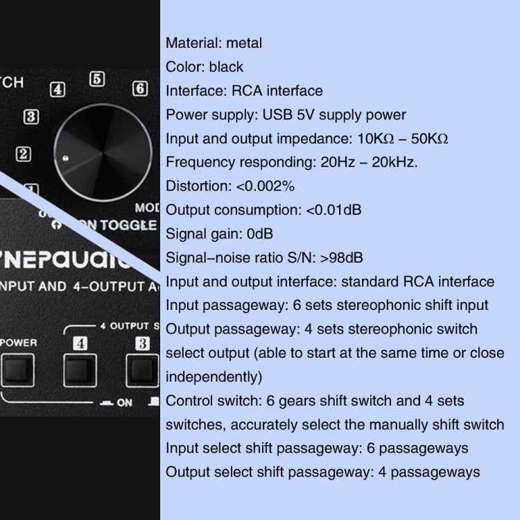 6 In 4 Out RCA Audio Switcher Signal Selector Distribute Device Switch Control
