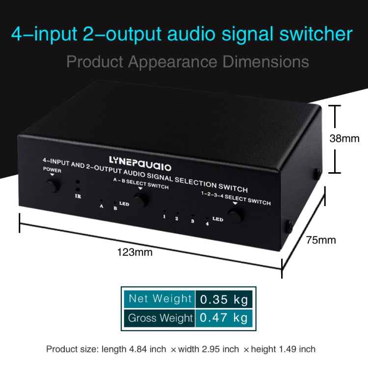 4 In 2 Out / 2 In 4 Out RCA Audio Signal Selector Switch Device with Remote Control