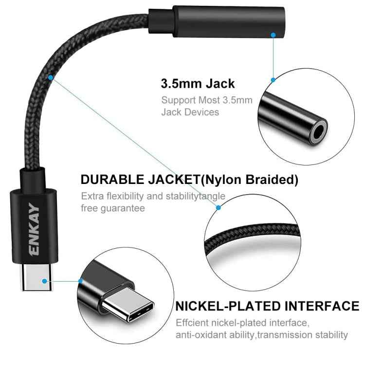 ENKAY USB-C / Type-C to 3.5mm Nylon Braided Aux Adapter Digital Decoding Audio Cable