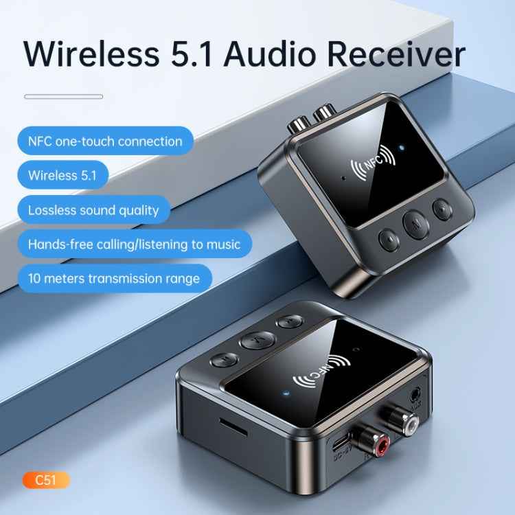 C51 Car Bluetooth 5.1 Audio Receiver Support NFC / Calls / TF Card / MP3 Playback