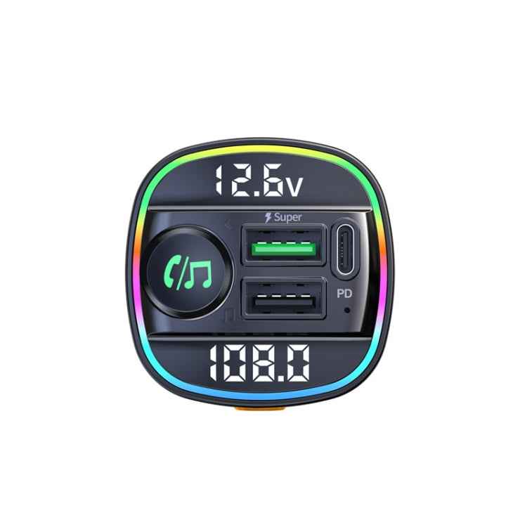 C22 Car Bluetooth 5.0 FM Transmitter LED Light Voltage Display QC 3.0 PD Charger