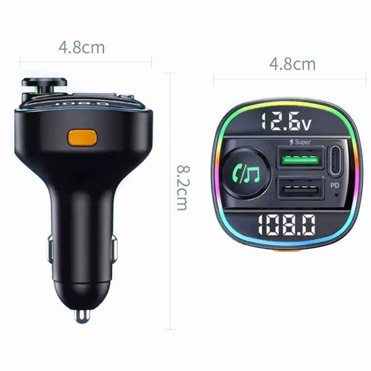 C22 Car Bluetooth 5.0 FM Transmitter LED Light Voltage Display QC 3.0 PD Charger