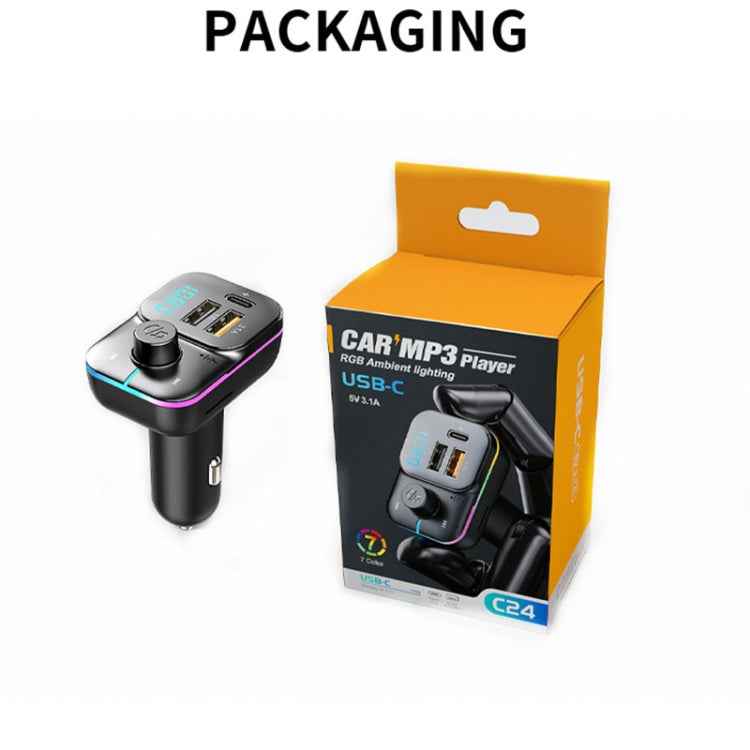 C24 Car Bluetooth MP3 Player Fast Charging FM Transmitter Wireless Handsfree
