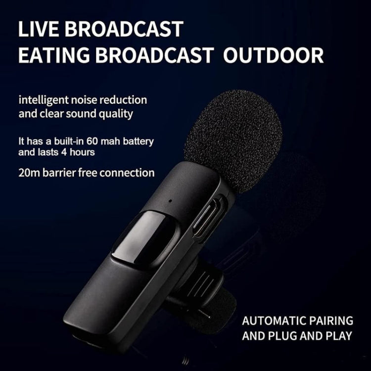 K9 Wireless Clip-on Auto-Sync Noise Cancelling Live Mini Microphone with 8-Pin Receiver