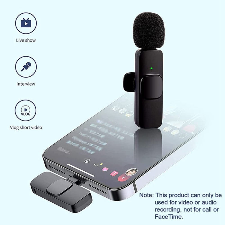 K9 Wireless Clip-on Auto Noise Cancelling Live Mini Microphone for 8-Pin Device 2 in 1