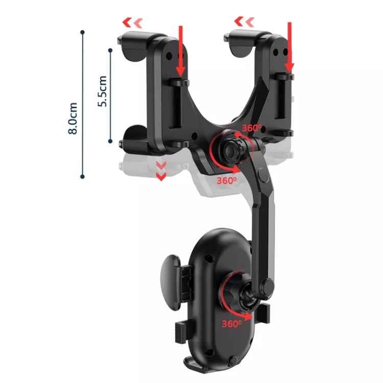 R004 Rearview Mirror 360 Rotatable Retractable Car Phone Holder