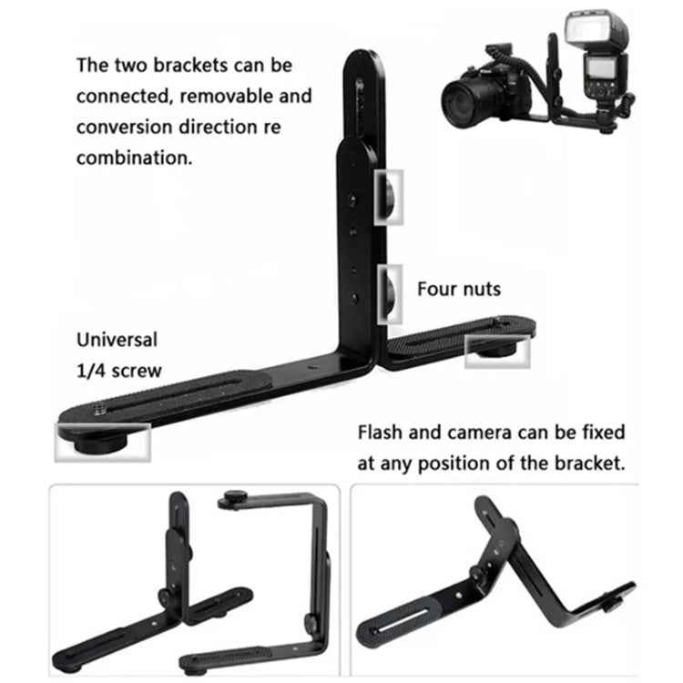 NST-6494 Aluminum Alloy 1/4 inch Hot Shoe Adapter Camera Double L shape Camera Flash Bracket