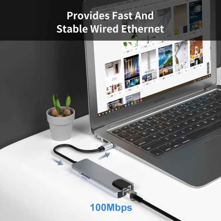 JUNSUNMAY 6 in 1 Type-C to 4K HDMI / Ethernet Docking Station Adapter PD Quick Charge Hub SD/TF Card Reader