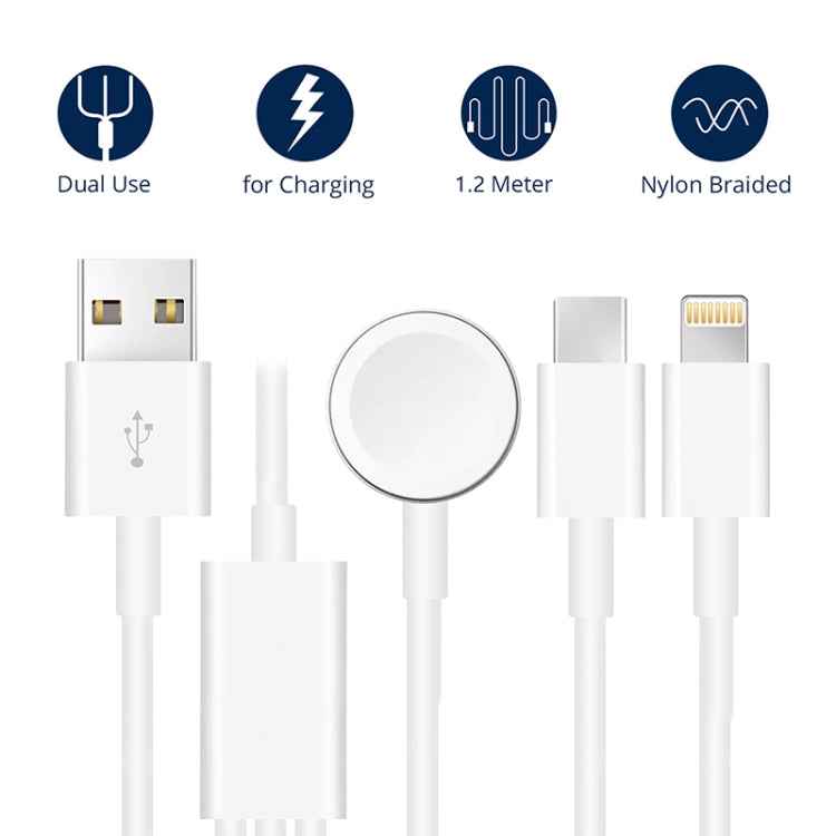For Apple Watch Series & iPhone & Phone with Type-C Port 3 in 1 USB Magnetic Charging Cable 4ft/1.2m