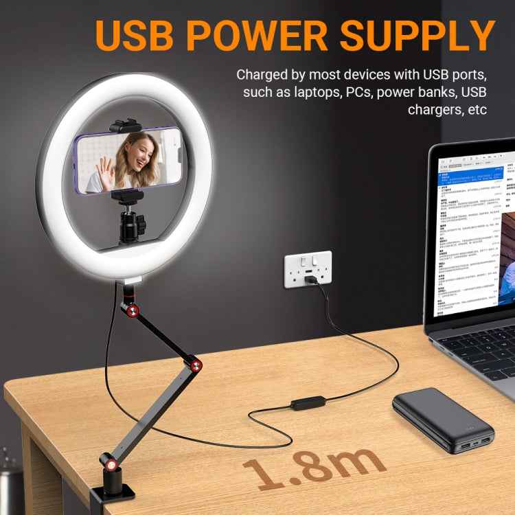 Apexel FL20 10 Inch LED Ring Light Foldable Metal Swing Arm Desk Lamp with Stand & Phone Holder