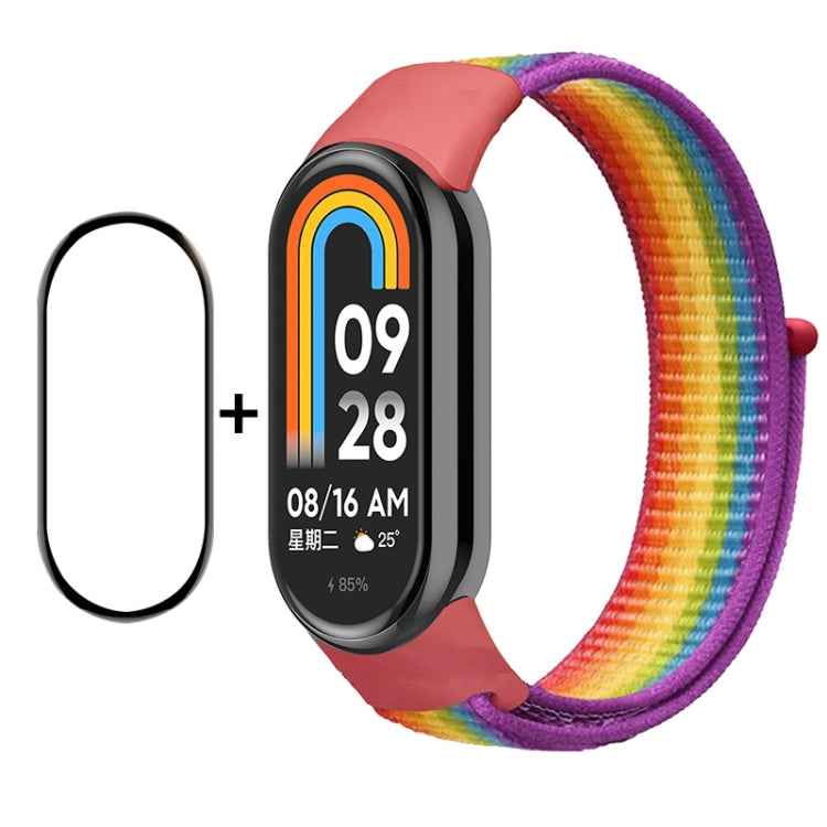 For Xiaomi Mi Band 8 ENKAY Hat-Prince 2 in 1 Set Full Coverage Screen Protector + Nylon Velcro Loop Watch Band