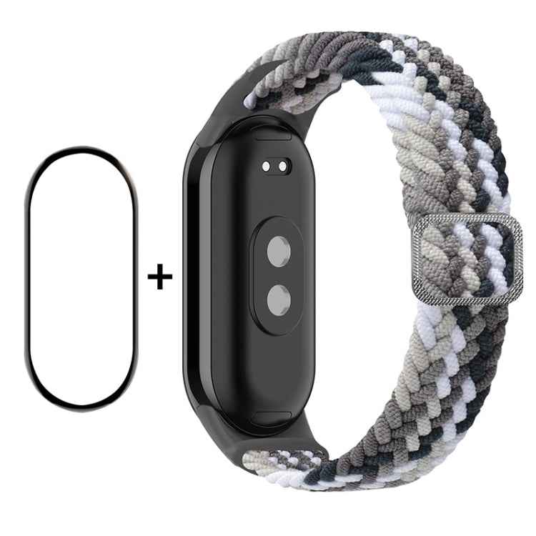 For Xiaomi Mi Band 8 ENKAY Hat-Prince 2 in 1 Set Full Coverage Screen Protector + Elastic Braided Nylon Watch Band