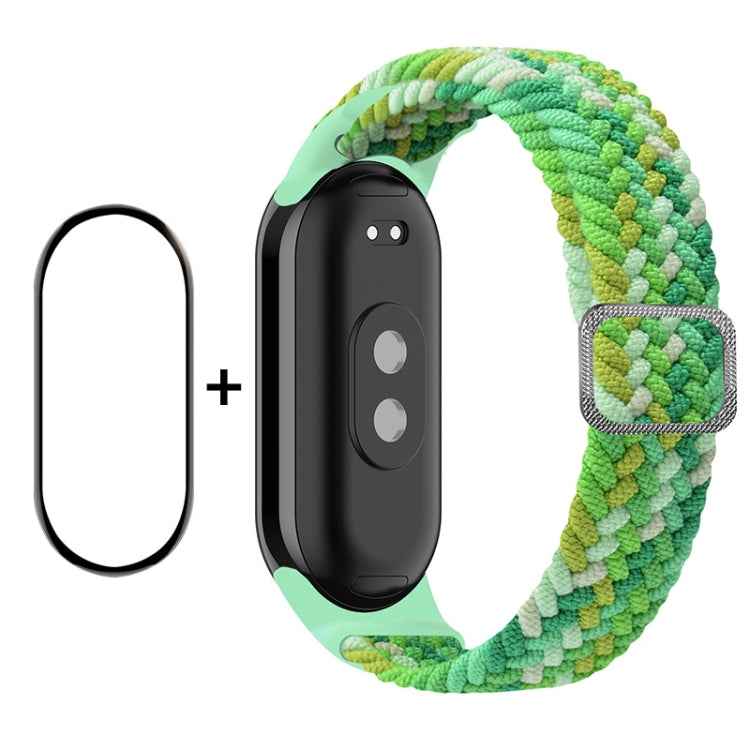 For Xiaomi Mi Band 8 ENKAY Hat-Prince 2 in 1 Set Full Coverage Screen Protector + Elastic Braided Nylon Watch Band