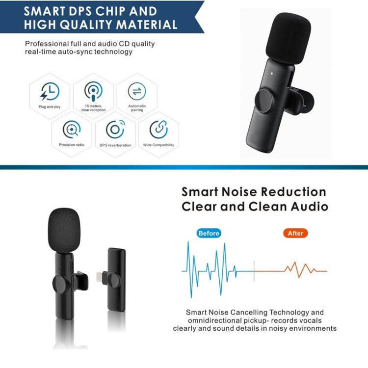 Bluetooth Mini Microphone Wireless Lavalier Noise Reduction Microphone for iPhone / iPad, with 8 Pin Receiver