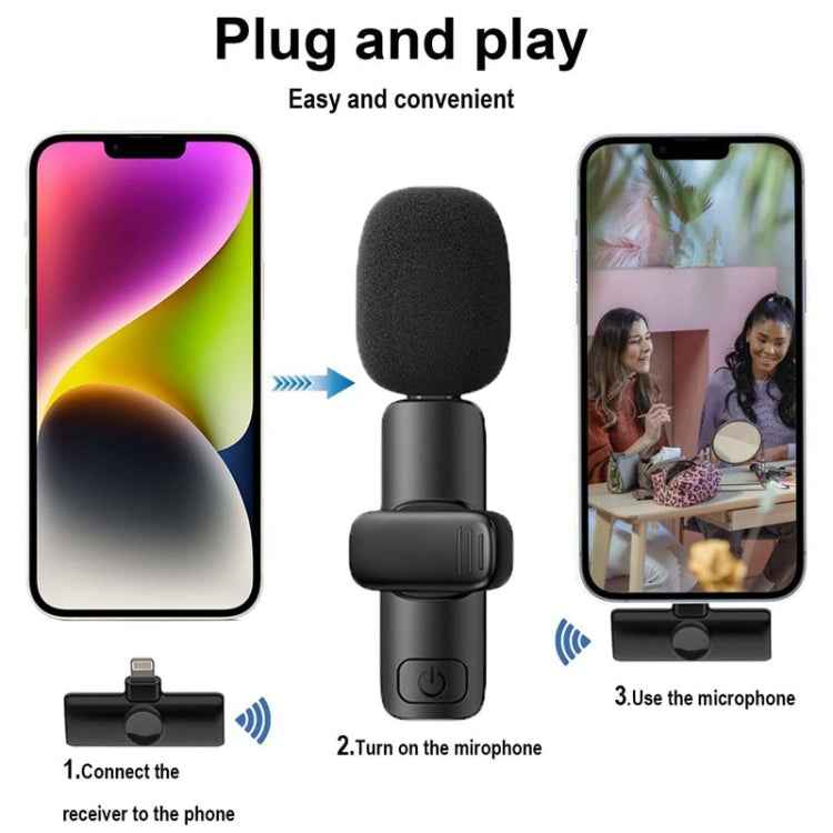 Bluetooth Mini Microphone Wireless Lavalier Noise Reduction Microphone for iPhone / iPad, with 8 Pin Receiver