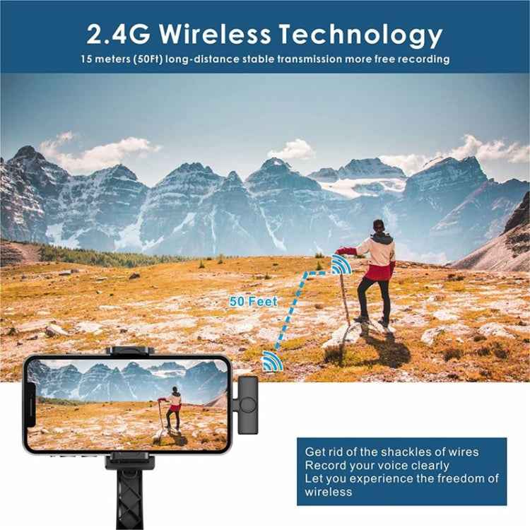 Bluetooth Mini Microphone Wireless Lavalier Noise Reduction Microphone for iPhone / iPad, with 8 Pin Receiver