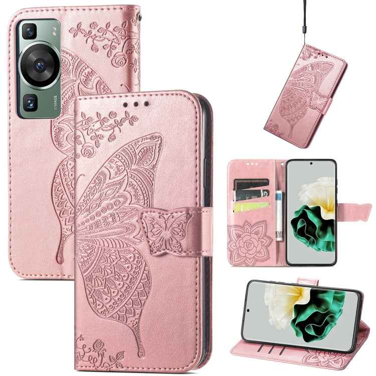 Butterfly Love Flower Embossed Leather Phone Case, For Huawei Nova 11 Pro, For Huawei Nova 11, For Huawei P60, For Huawei P60 Pro