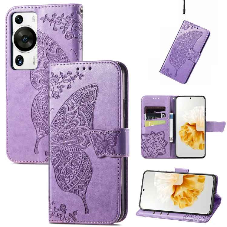 Butterfly Love Flower Embossed Leather Phone Case, For Huawei Nova 11 Pro, For Huawei Nova 11, For Huawei P60, For Huawei P60 Pro
