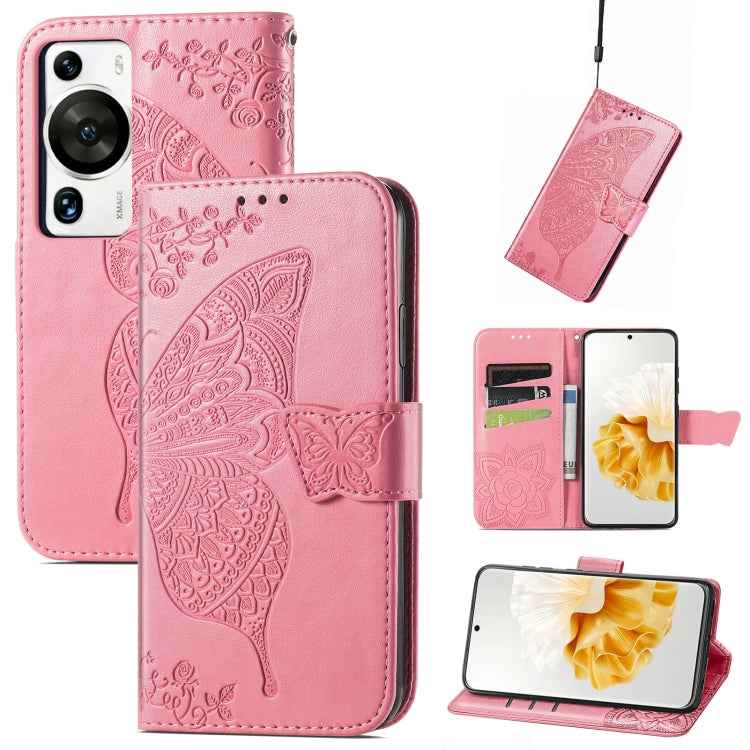 Butterfly Love Flower Embossed Leather Phone Case, For Huawei Nova 11 Pro, For Huawei Nova 11, For Huawei P60, For Huawei P60 Pro