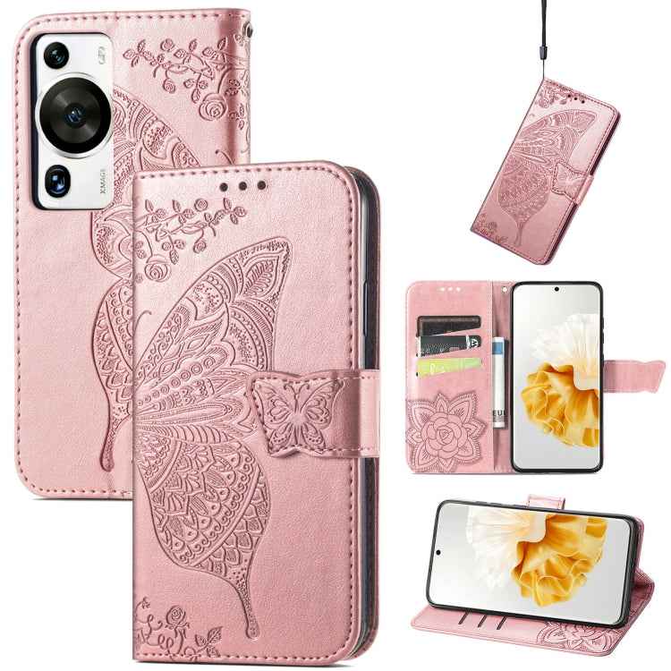 Butterfly Love Flower Embossed Leather Phone Case, For Huawei Nova 11 Pro, For Huawei Nova 11, For Huawei P60, For Huawei P60 Pro