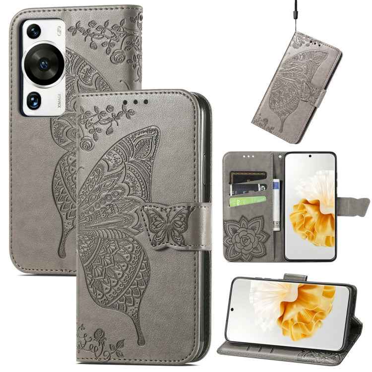 Butterfly Love Flower Embossed Leather Phone Case, For Huawei Nova 11 Pro, For Huawei Nova 11, For Huawei P60, For Huawei P60 Pro