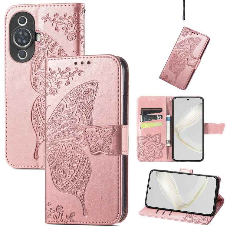 Butterfly Love Flower Embossed Leather Phone Case, For Huawei Nova 11 Pro, For Huawei Nova 11, For Huawei P60, For Huawei P60 Pro