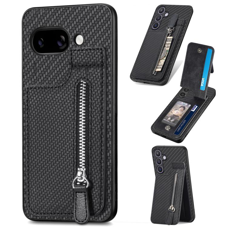 Carbon Fiber Vertical Flip Zipper Phone Case