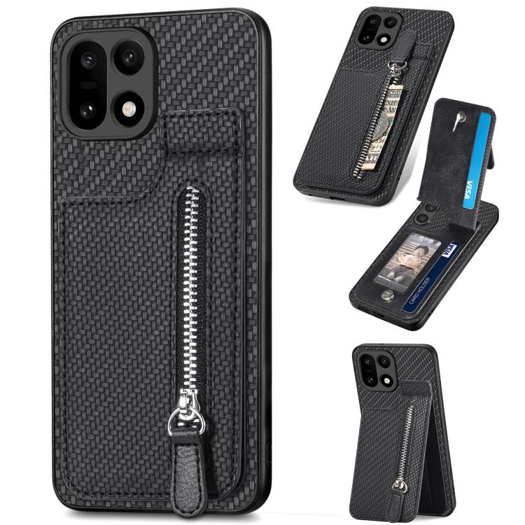 Carbon Fiber Vertical Flip Zipper Phone Case, For OnePlus Ace 6 / 6T / 15R, For OnePlus 15, For OnePlus Nord CE 2 Lite