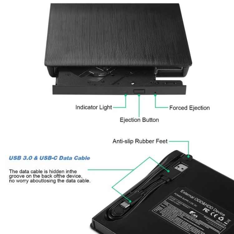 BT638 Notebook Desktop External USB 3.0 Portable CD Player CD-RW Optical Drive Burner, BT638