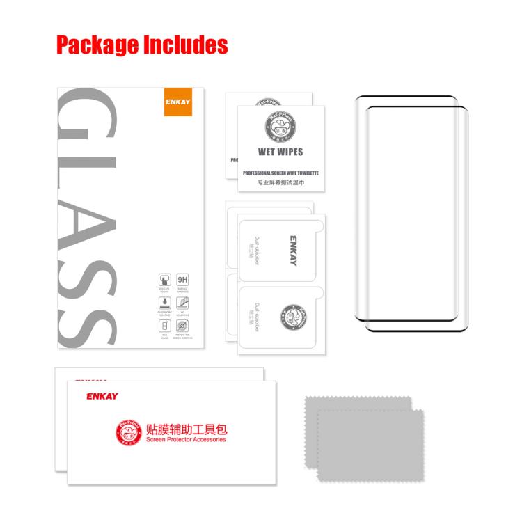 2pcs ENKAY 3D Hot Bending Side Glue Tempered Glass Full Film