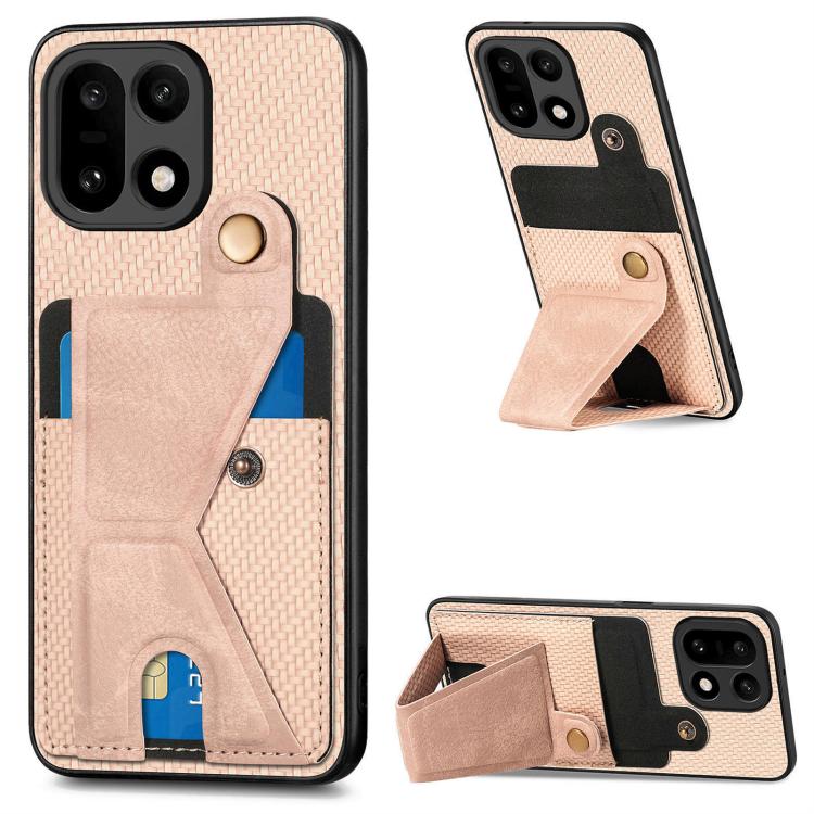 Carbon Fiber Wallet Flip Card K-shaped Holder Phone Case, For OnePlus Ace 6 / 6T / 15R, For OnePlus 15