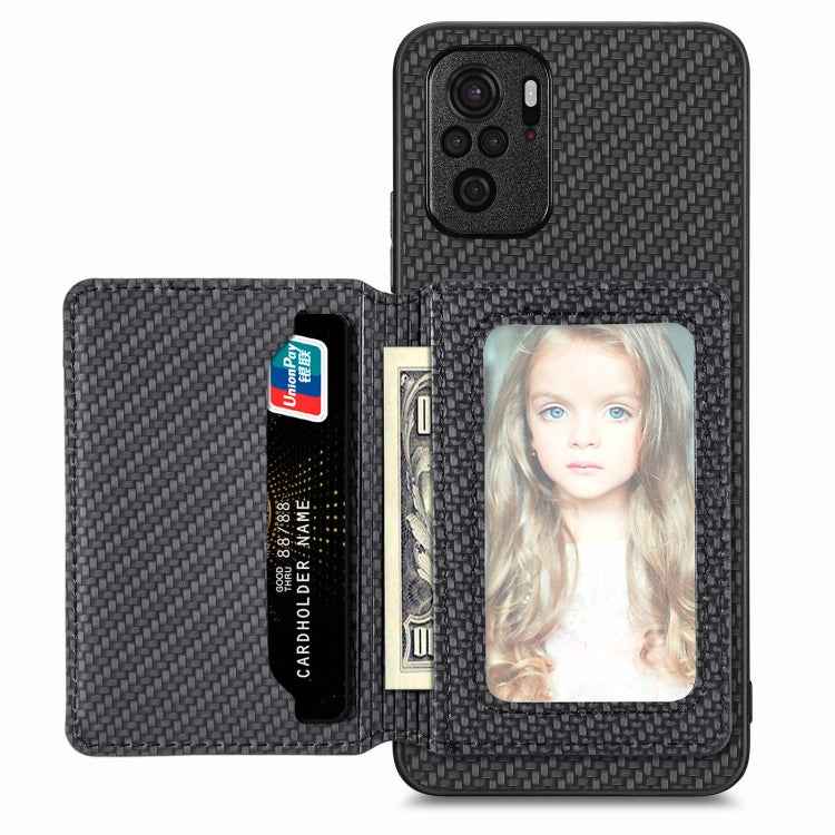 Carbon Fiber Magnetic Card Bag Phone Case, For Redmi Note 10 4G