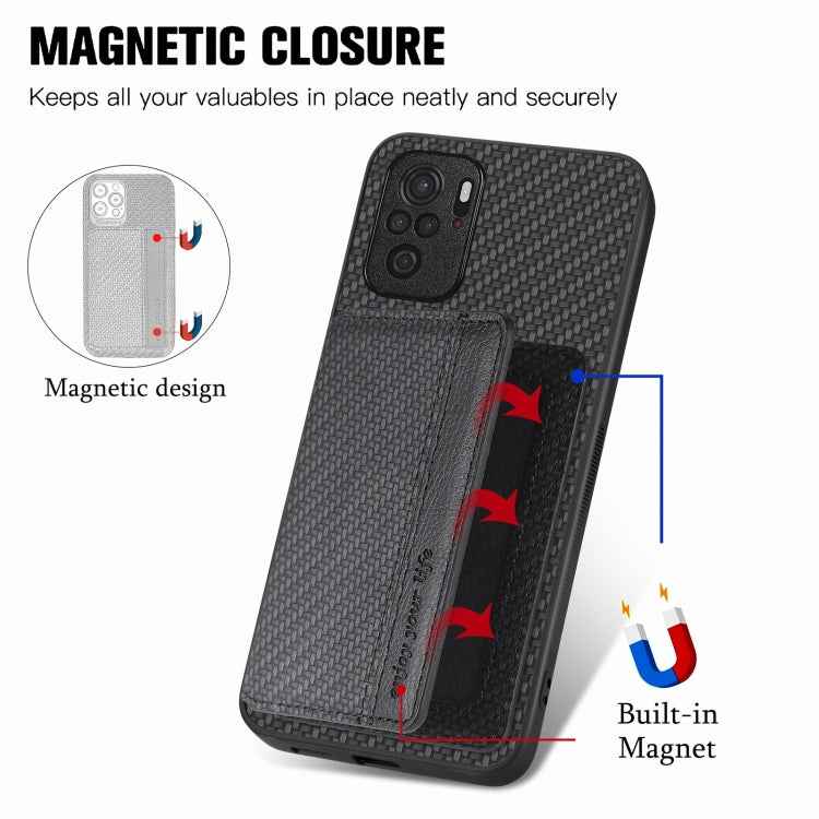 Carbon Fiber Magnetic Card Bag Phone Case, For Redmi Note 10 4G