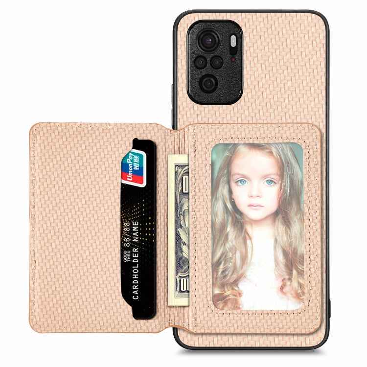 Carbon Fiber Magnetic Card Bag Phone Case, For Redmi Note 10 4G