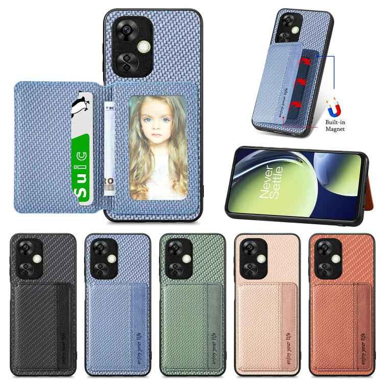Carbon Fiber Magnetic Card Bag Phone Case, For OnePlus 15, For OnePlus 13, For OnePlus Nord CE 3 Lite, For OnePlus Nord CE2 Lite 5G