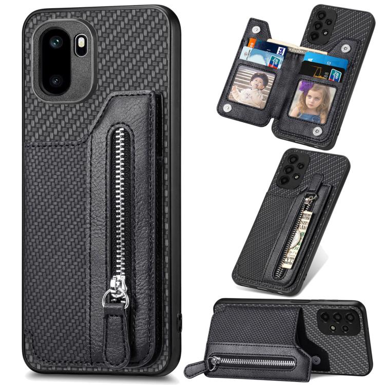 Carbon Fiber Horizontal Flip Zipper Wallet Phone Case, For OnePlus Ace 6 / 6T / 15R, For OnePlus 15