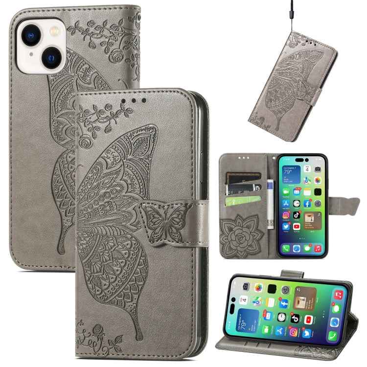 Butterfly Love Flower Embossed Leather Phone Case, For iPhone 15 Pro Max, For iPhone 15 Pro, For iPhone 15 Plus, For iPhone 15