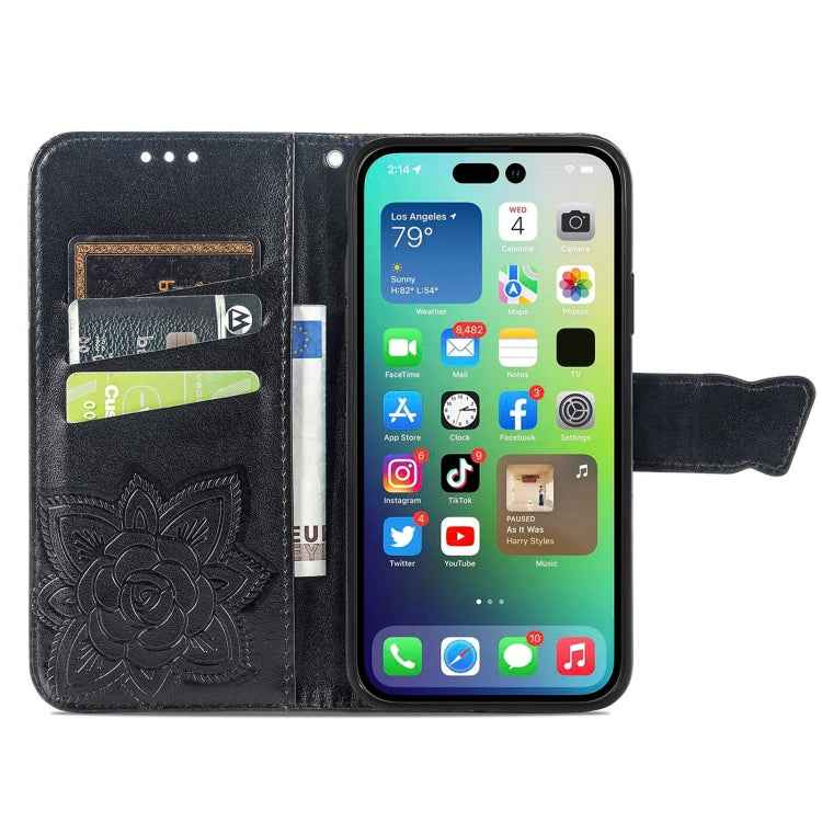 Butterfly Love Flower Embossed Leather Phone Case, For iPhone 15 Pro Max, For iPhone 15 Pro, For iPhone 15 Plus, For iPhone 15