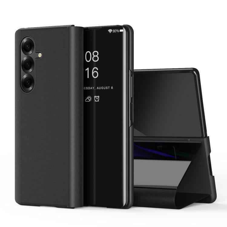 Plated Mirror Horizontal Flip Leather Phone Case with Holder, For Samsung Galaxy Z TriFold, For Samsung Galaxy Z Fold7, For Samsung Galaxy Z Fold6, For Galaxy Z Fold 5 5G