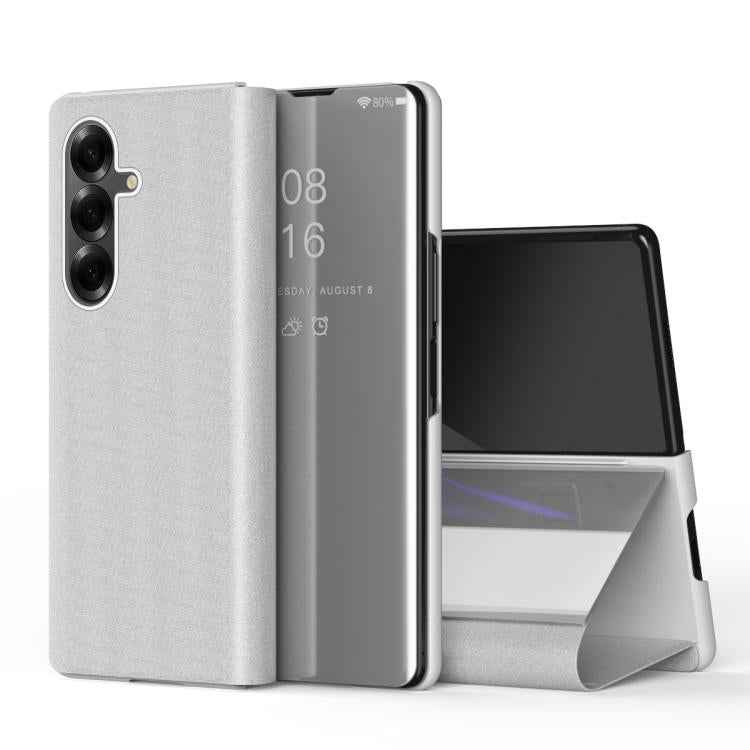 Plated Mirror Horizontal Flip Leather Phone Case with Holder, For Galaxy Z Fold8 5G, For Galaxy Z Fold8 Ultra 5G, For Galaxy Z TriFold, For Galaxy Z Fold7, For Galaxy Z Fold6, For Galaxy Z Fold5 5G